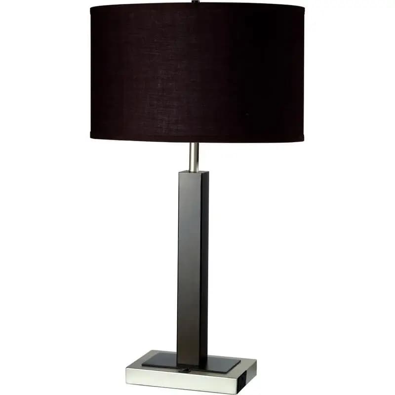 30 inch high table lamp in metal and polyresin, dark espresso finish, fabric lampshade, modern lamp for home decorations