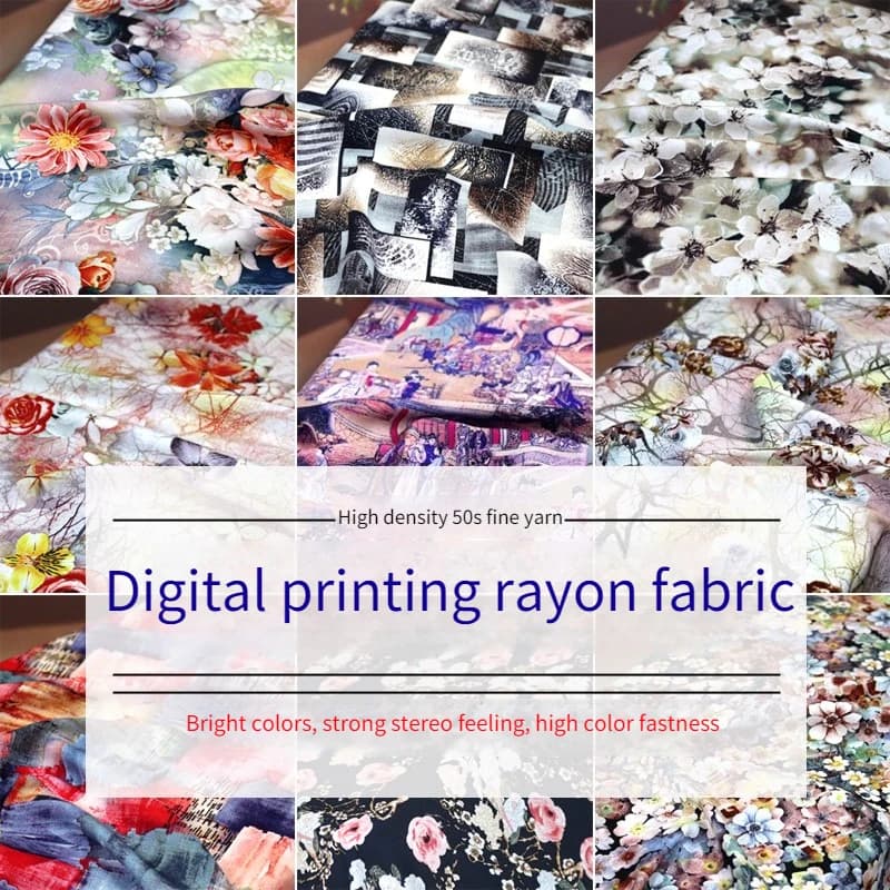 Tessuto in rayon stampato digitale estivo per metri per donna, pigiama, coperte fresche, cucito fai da te, morbido tessuto floreale liscio