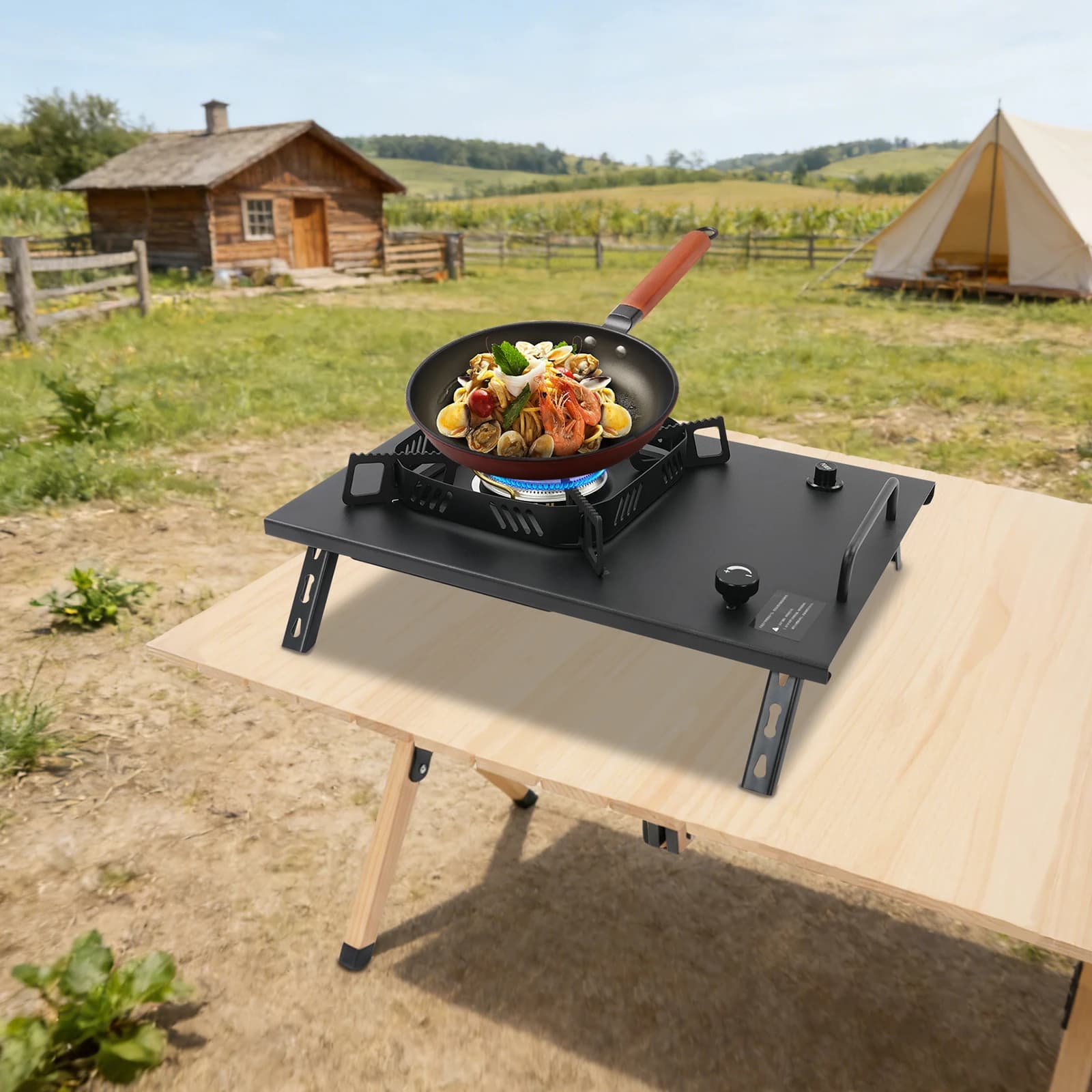 Fornello a Gas Nero per Esterni, Fornello a Gas Pieghevole da Campeggio, Fornello a Gas Pieghevole per Esterni con Borsa per il Trasporto per Campeggio, Viaggi in Camper, Escursionismo, Barbecue, Emergenze Domestiche