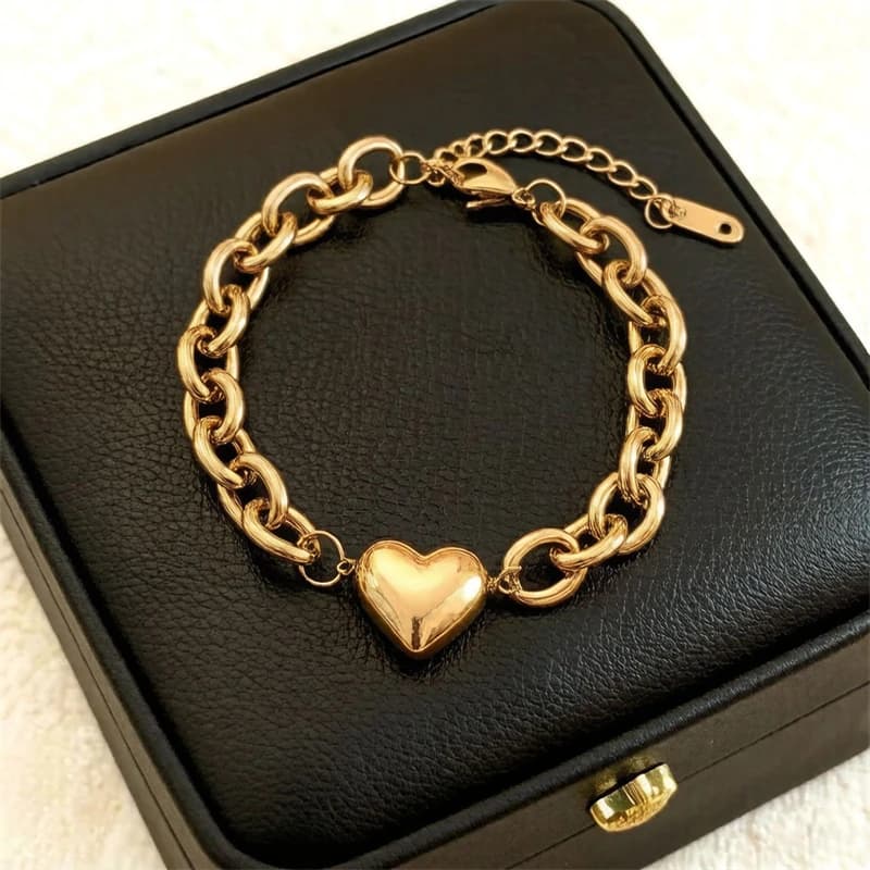 316L Stainless Steel Commodities Wholesale 2026 New Fashion Jewelry Heart-Shaped Women Charm Thick Chain Waterproof Bracelets