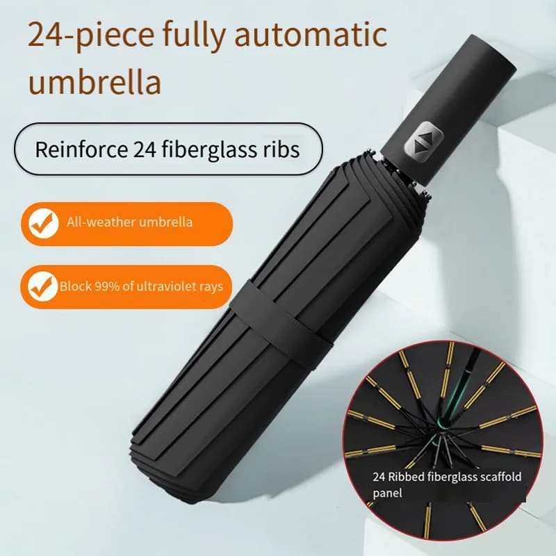 Ombrello da viaggio grande alla moda, resistente al vento e impermeabile, completamente automatico, per sole e pioggia
