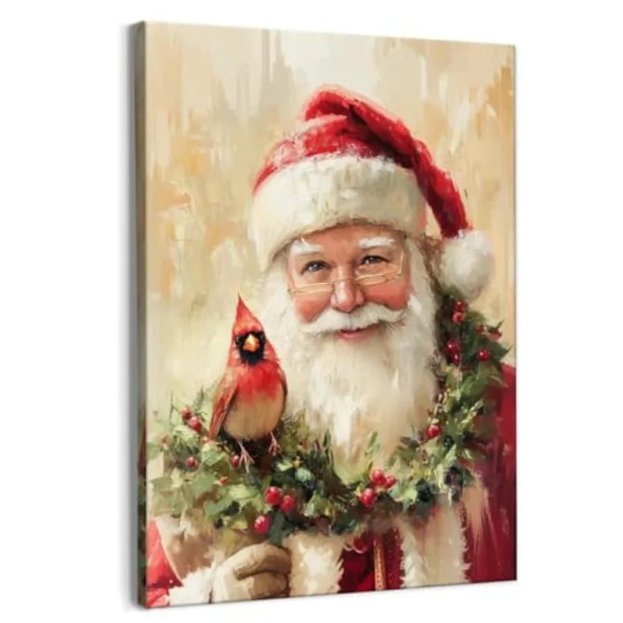 Christmas Framed Wall Art, Rustic Christmas Wall Decor, Xmas Winter Holiday Holly Red Bird Canvas Poster Prints Pictures for Ho