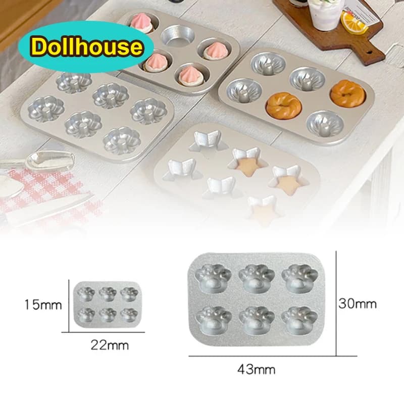 1 pz casa delle bambole in miniatura mini pasticceria biscotto biscotto torta pane stampo in argento cibo fai da te gioca accessori per stampi in silicone