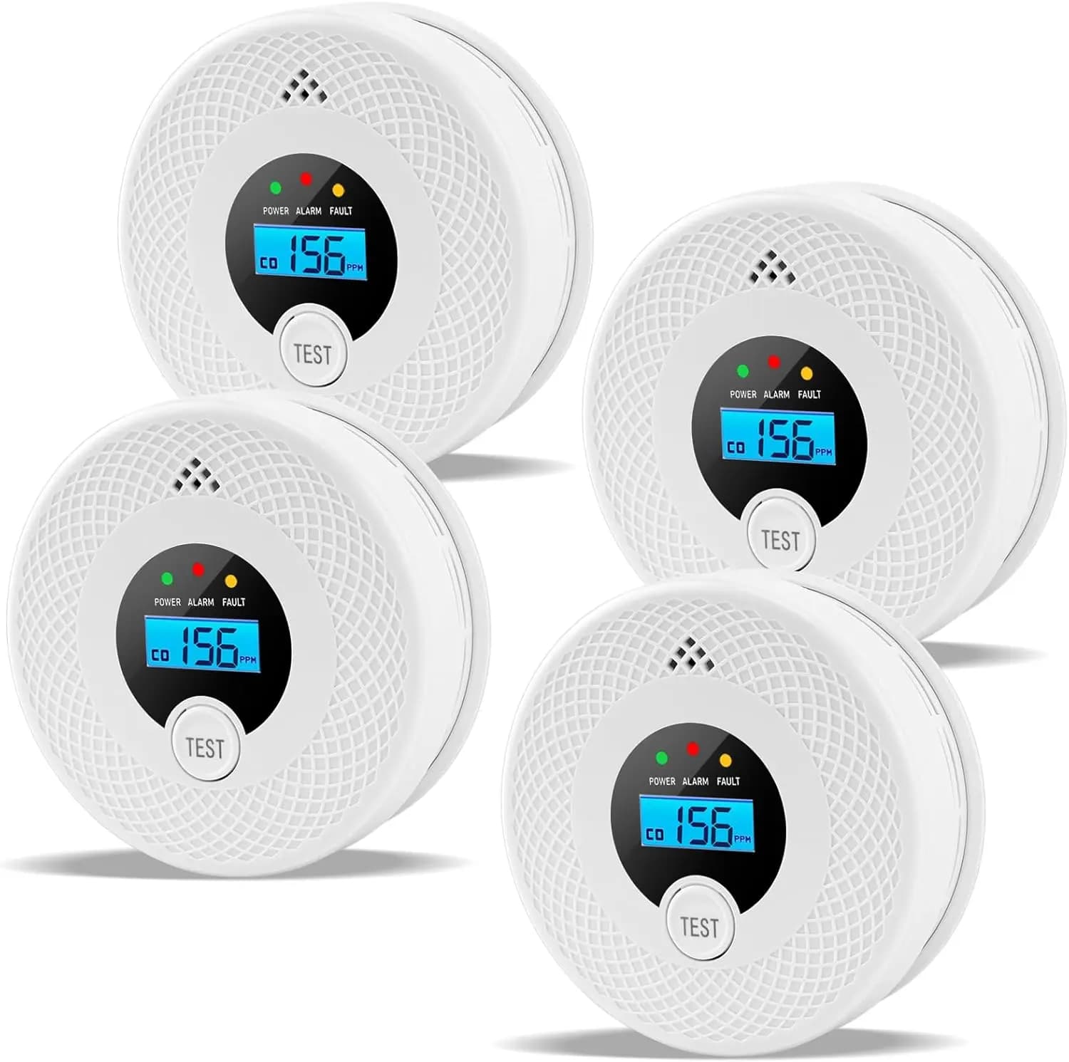 Set di 4 Rilevatori di Fumo e CO con Pulsante di Test, Allarme 85dB, Display LCD, Alimentati a Batteria per Uso Domestico