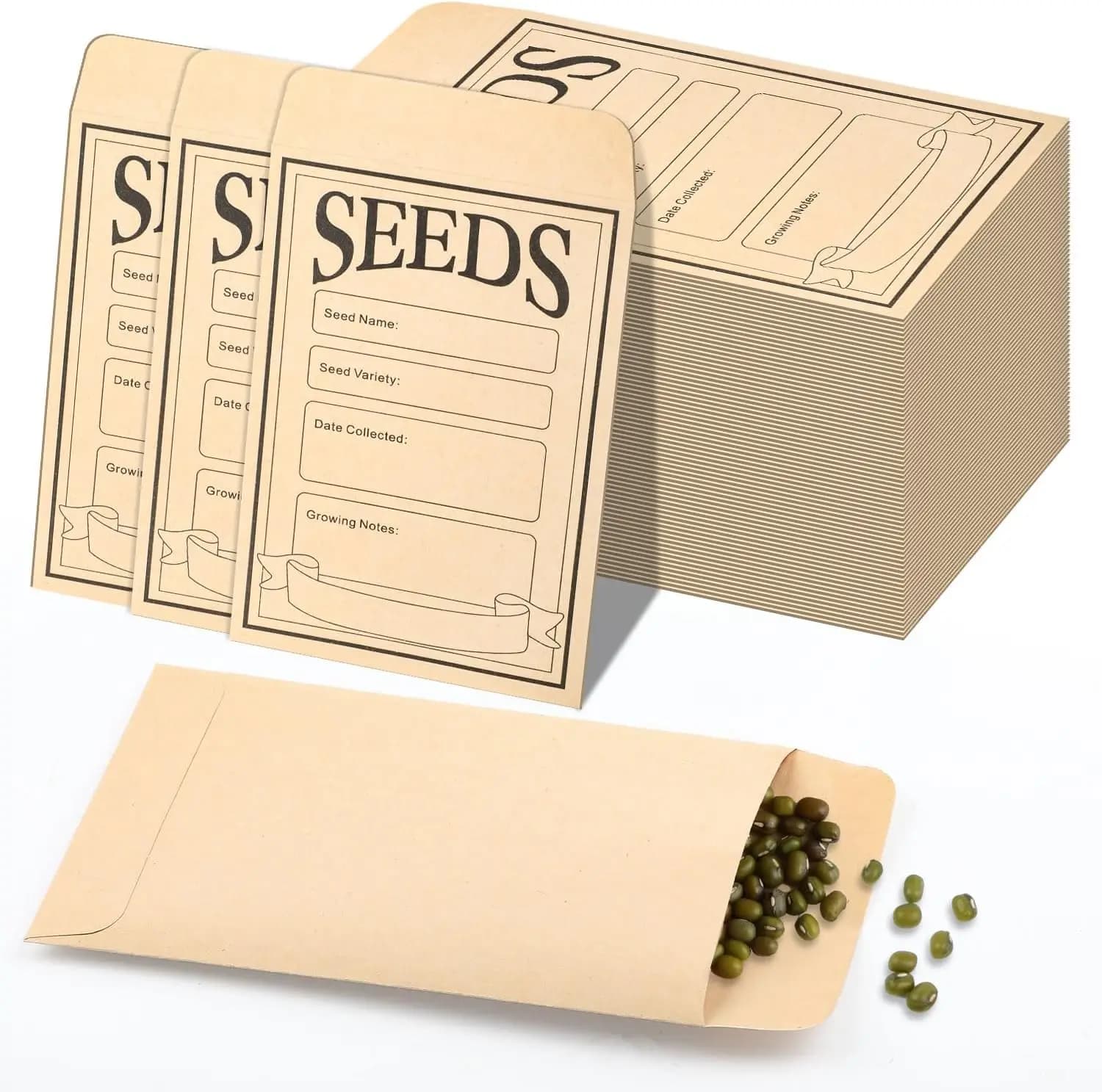 150 Kraft Paper Envelopes for Seeds, Self-adhesive Bags for Conservation, Mini Seeds for Flowers and Vegetables