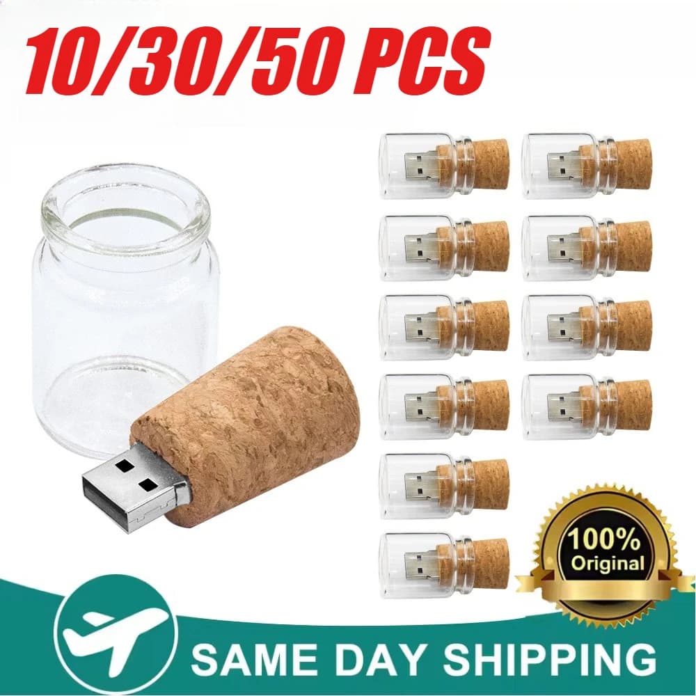 10/30/50 pz. Chiavetta USB Drift Bottle 2.0 da 64GB 32GB, Flash Drive in Scatola di Legno 16GB, Regalo Creativo 8GB, Chiavetta USB con Logo Personalizzato Gratuito
