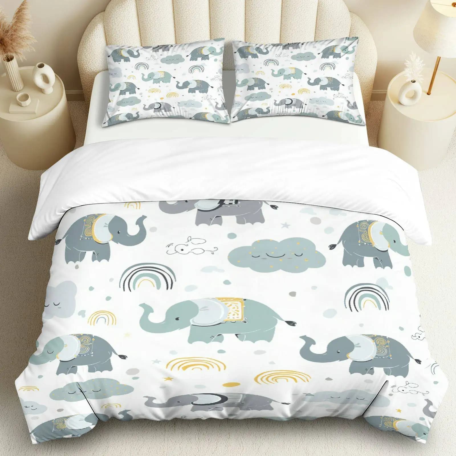Copripiumino 3 pezzi, 1 piumino + 2 federe (senza imbottitura), motivo elefante, adatto per decorare la camera da letto, la stanza degli ospiti.