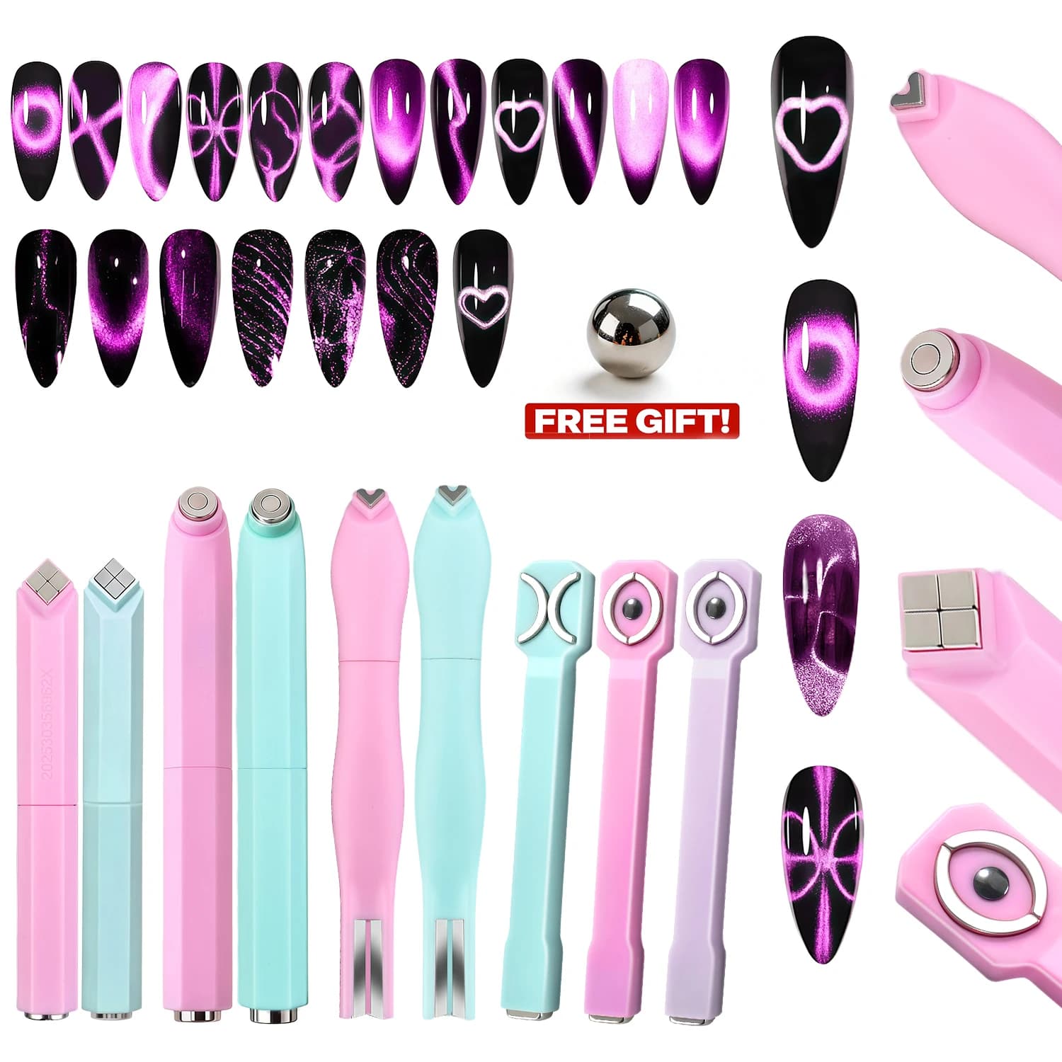 Nailpop Diversi Modelli Cat Eye Magnete 3-IN-1 Multifunzionale Nail Art Forte Bastone Magnetico per Smalto Gel Strumento Manicure FAI DA TE 1pz