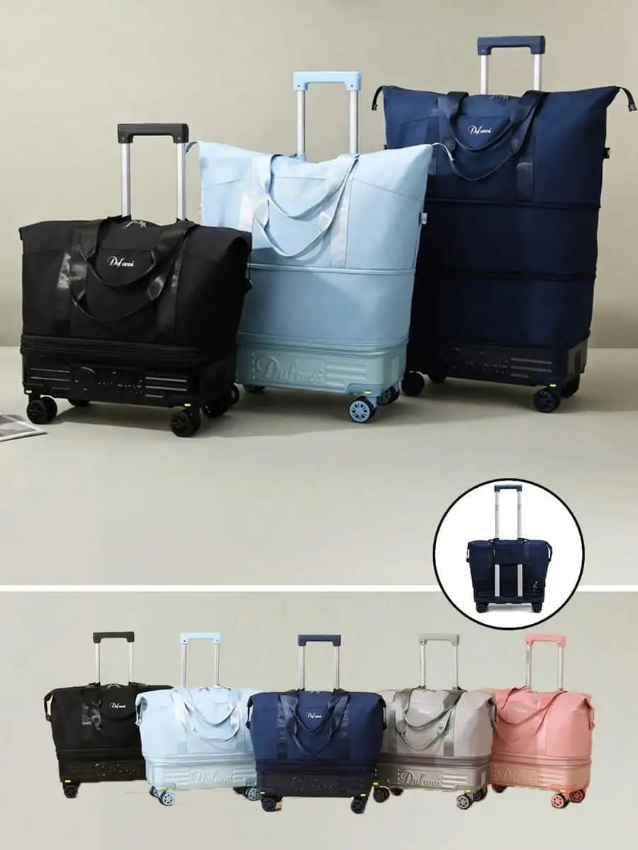 Foldable wheeled travel bag, with a pull rod for pulling and carrying large volumes of clothing, detachable wheels and pull rod, suitable as a weekend bag, overnight bag, luggage bag, portable cover, pull rod bag, short-distance business travel bag