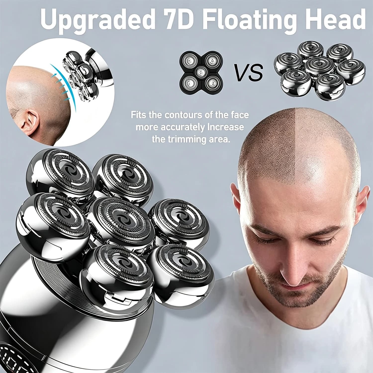 5-in-1 Bald Head Razors Beard Trimmer 7D Floating Electric Shavers Waterproof Rechargeable Men's Bald Super Ball Shaver