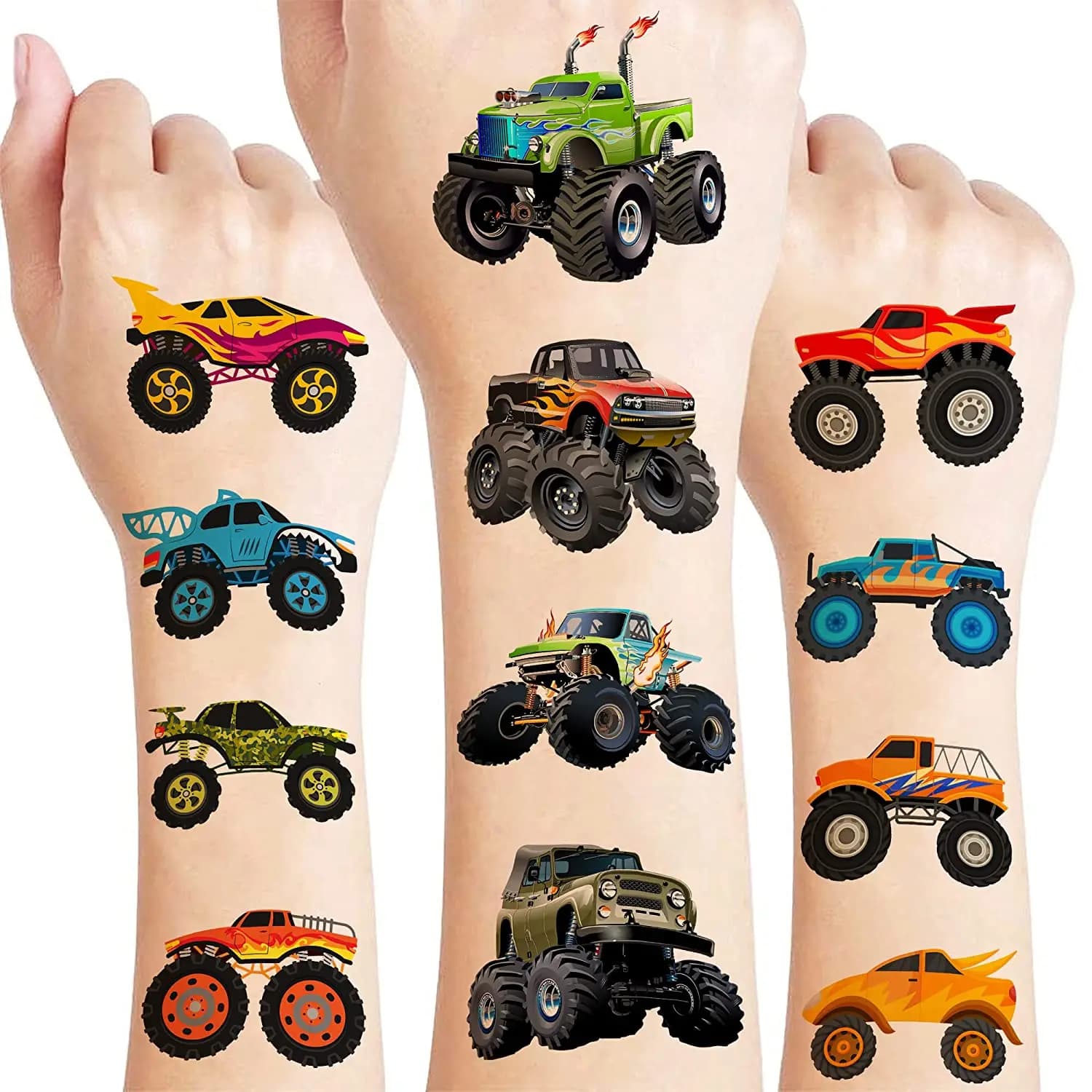 Monster Truck Temporary Tattoos Stickers Happy Birthday Monster Truck Balloons Big Wheel Boys Racing Party Foil Balloon Decor
