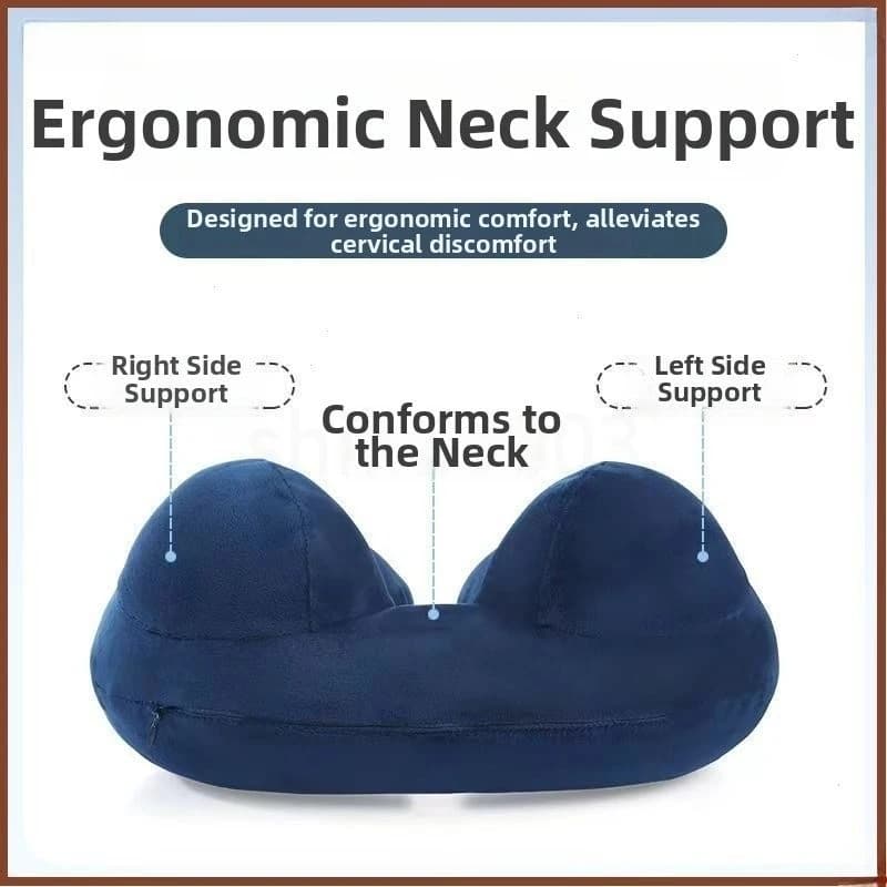 Morbido cuscino portatile a forma di U, cuscino da viaggio ergonomico a pressione gonfiabile, cuscino cervicale a doppia gobba