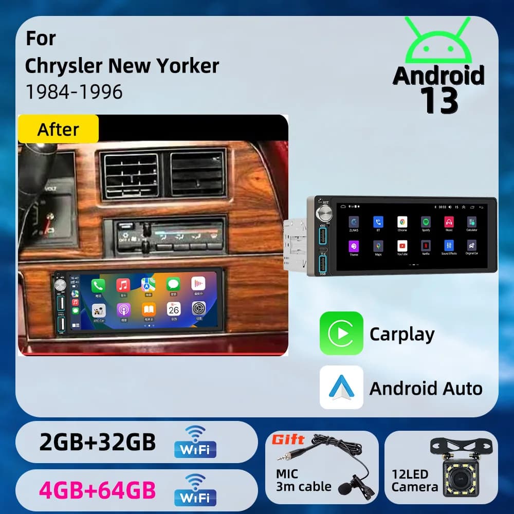 Car Multimedia for Chrysler New Yorker 1984-1996 6.86" Carplay Android Auto 1din Head Unit Android Car Radio Autoradio Stereo