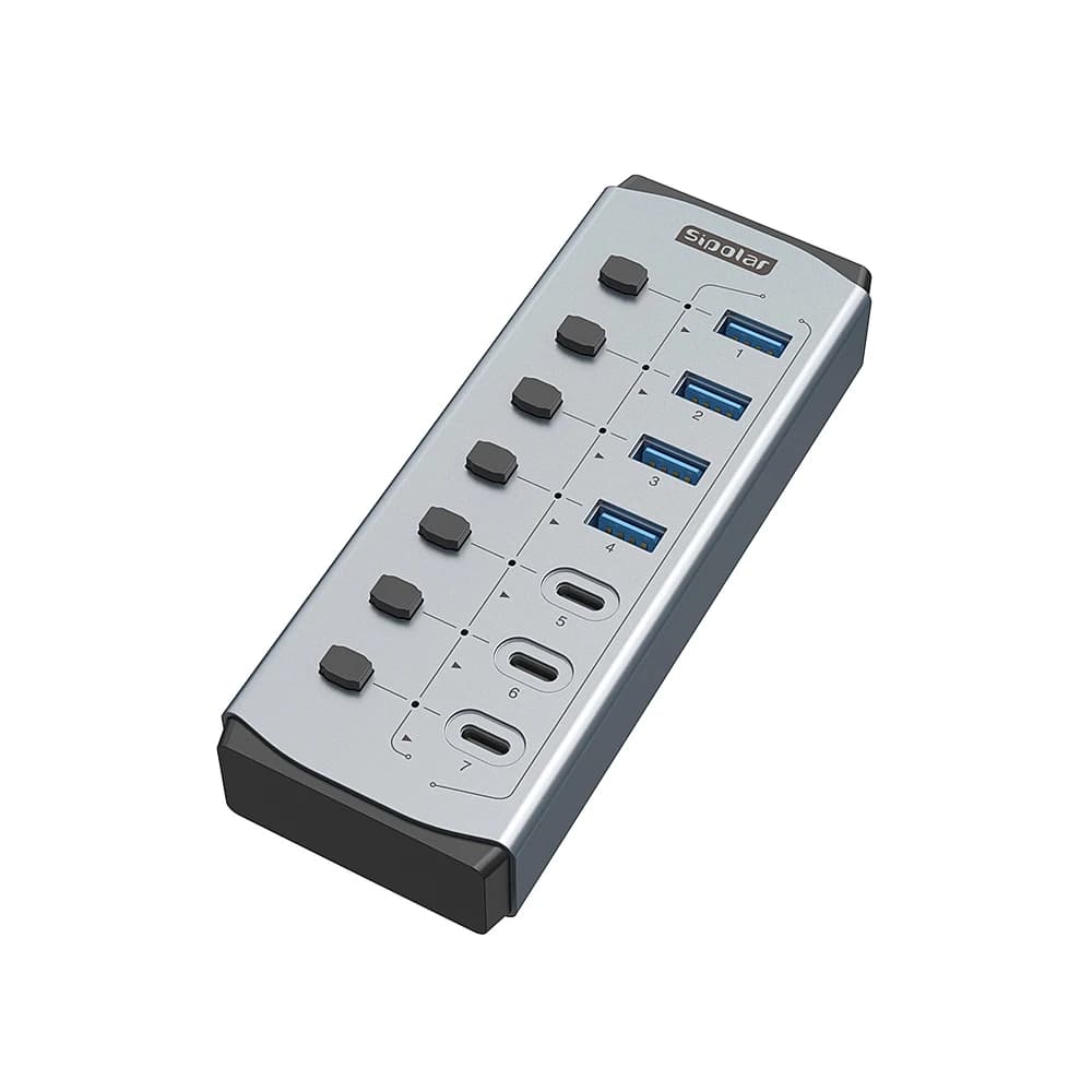 Hub USB Sipolar con Ricarica BC1.2, Hub USB 3.0 a 7 Porte per Tablet