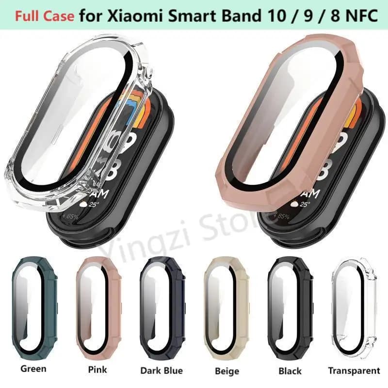 Custodia protettiva per PC + vetro per Xiaomi Mi Band 10 9 8 Pellicola proteggi schermo per Mi Smart Band10 9 8 Custodie protettive per cinturino NFC