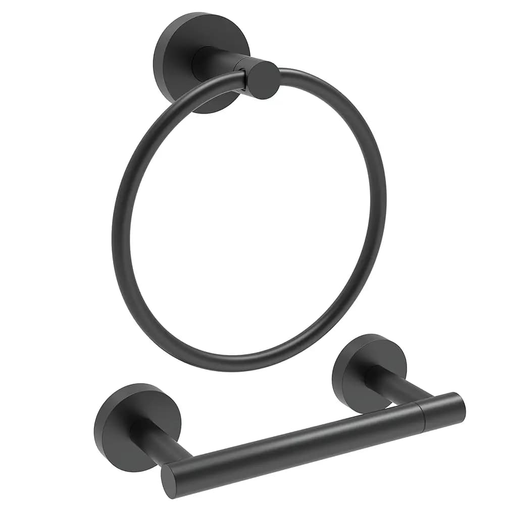 Set di Accessori per Bagno in Acciaio Inox SUS304 Nero Opaco, Porta Carta Igienica e Anello Porta Asciugamani con Doppio Supporto Girevole