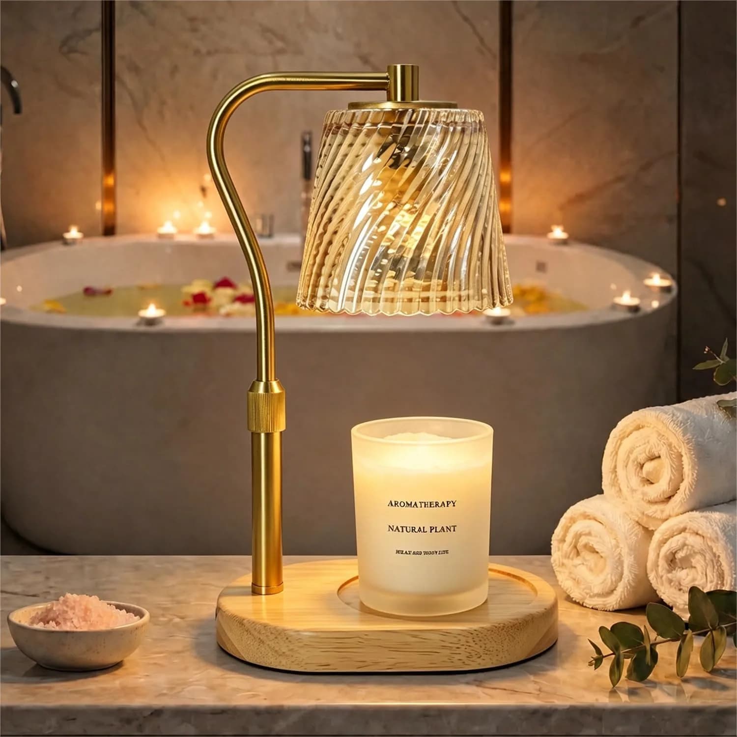Lampada Scaldacera per Spa e Bagno, Dimmerabile con Timer e Altezza Regolabile, Lampada Senza Fiamma per Cera Profumata, per Candele Aromaterapiche, Decorazione Rilassante per Casa e Spa, Luce d'Atmosfera Stile Hotel