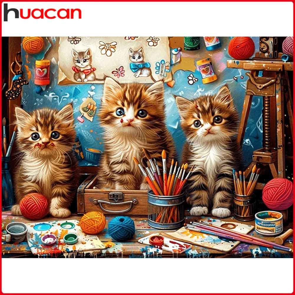 Huacan Pittura Diamantata Completa Quadrata e Rotonda Gatto Mosaico Diamantato Animale Nuova Collezione 2026 Regalo Fatto a Mano