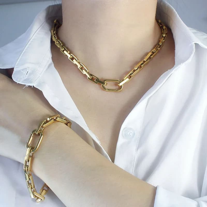 2025 Collana in acciaio impermeabile di nuovo design Collana a maglie a catena Hip Hop Set di braccialetti unisex placcati in oro Collane di gioielleria raffinata