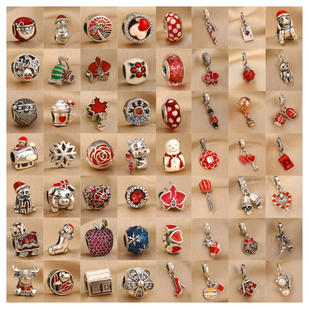 New 925 Silver Red Series Long Socks, Snowflakes, Bells, Snowman Pendants, European Bracelets DIY Christmas Jewelry Accessories
