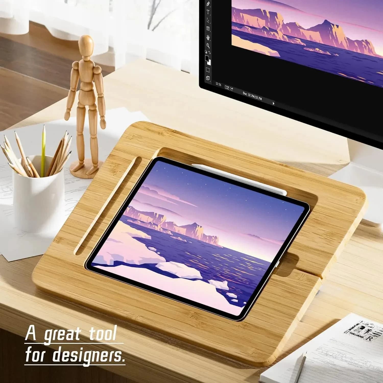 Supporto per tablet con supporto da disegno per iPad in legno - 5 angoli regolabili per supporto per lettura di libri per laptop compatibile con la versione della custodia per iPad