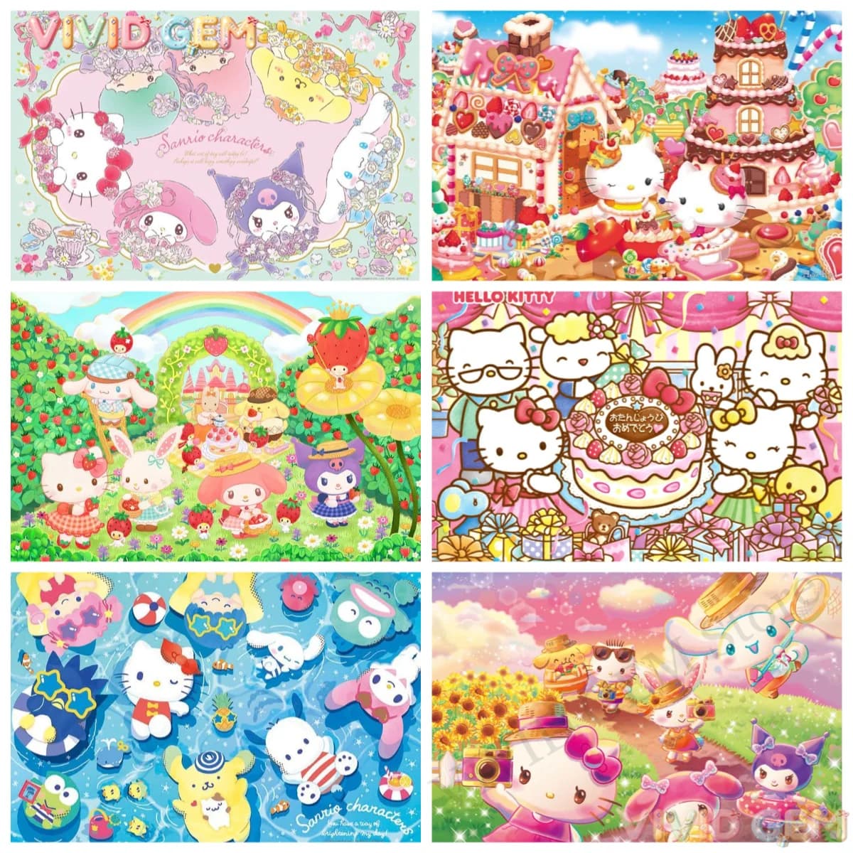 VIVID GEM DIY Mosaic Sanrio Sanrio Friends Colorful Cartoon Full Drill Diamond Embroidery Cross Stitch Art Gift