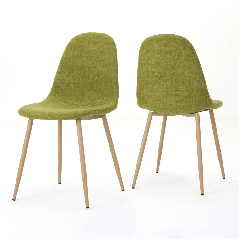Set di 2 sedie da pranzo Mid-Century, rivestimento in tessuto verde, gambe in noce chiaro per arredamento domestico