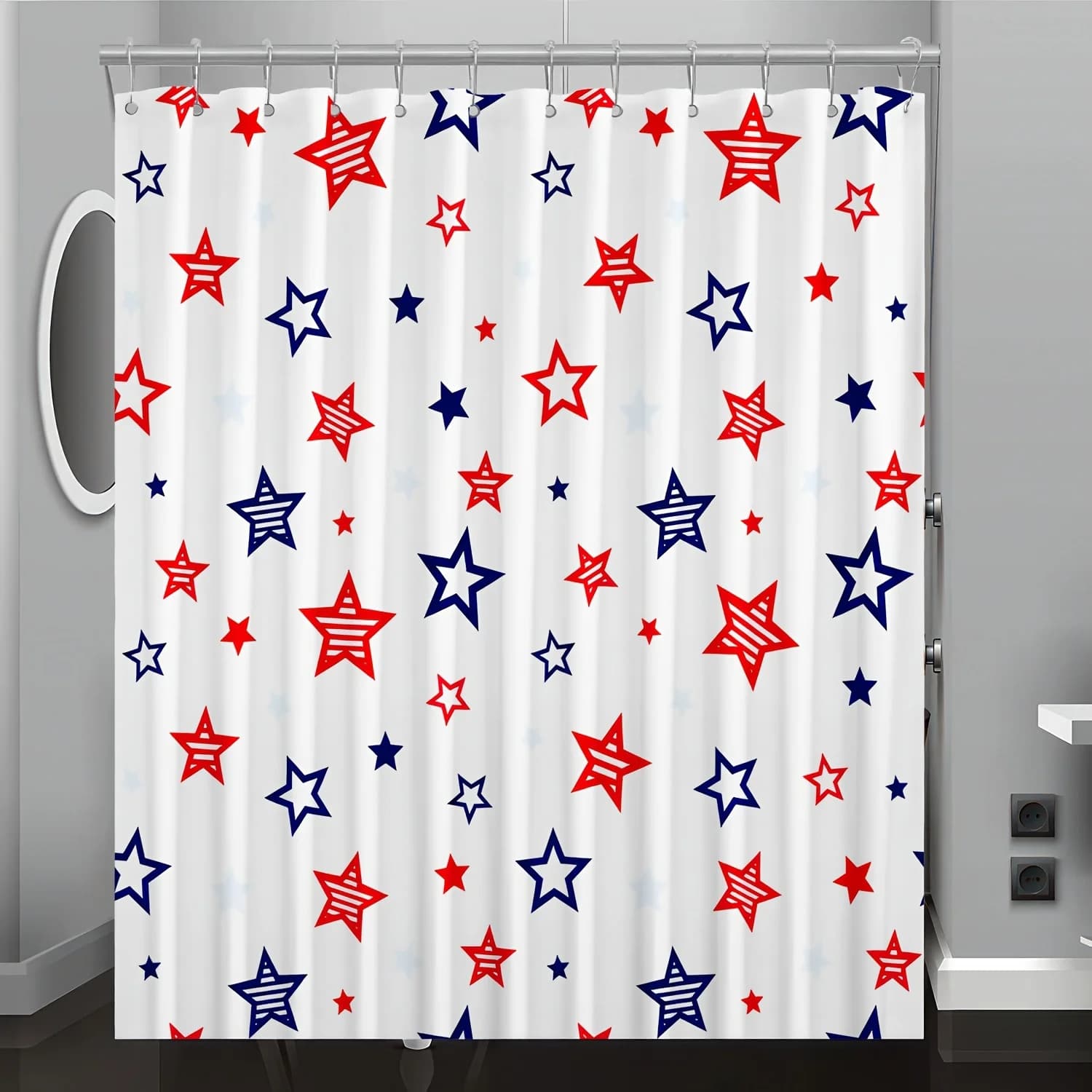 Tenda da doccia Stella a cinque punte - Stampa digitale, Lavabile in lavatrice, Ganci gratuiti, Poliestere reversibile, Design Four Seasons