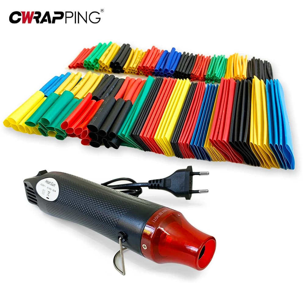 Tubo termorestringente Set di tubi con guaine isolate Avvolgicavo per auto Kit di avvolgimento tubi termorestringenti Cavo avvolgente Pistola ad aria calda 2:1