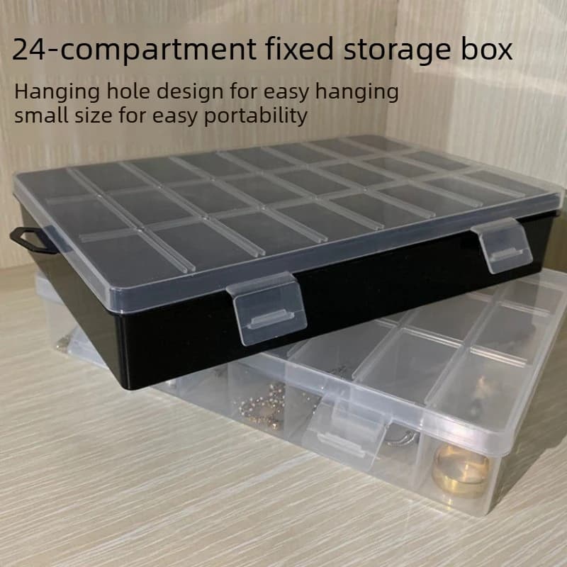 Scatola di Stoccaggio in Plastica Trasparente con 24 Scomparti, Organizzatore Multifunzione per Gioielli, Perline, Artigianato, Piccoli Oggetti, Archiviazione per Casa e Scrivania