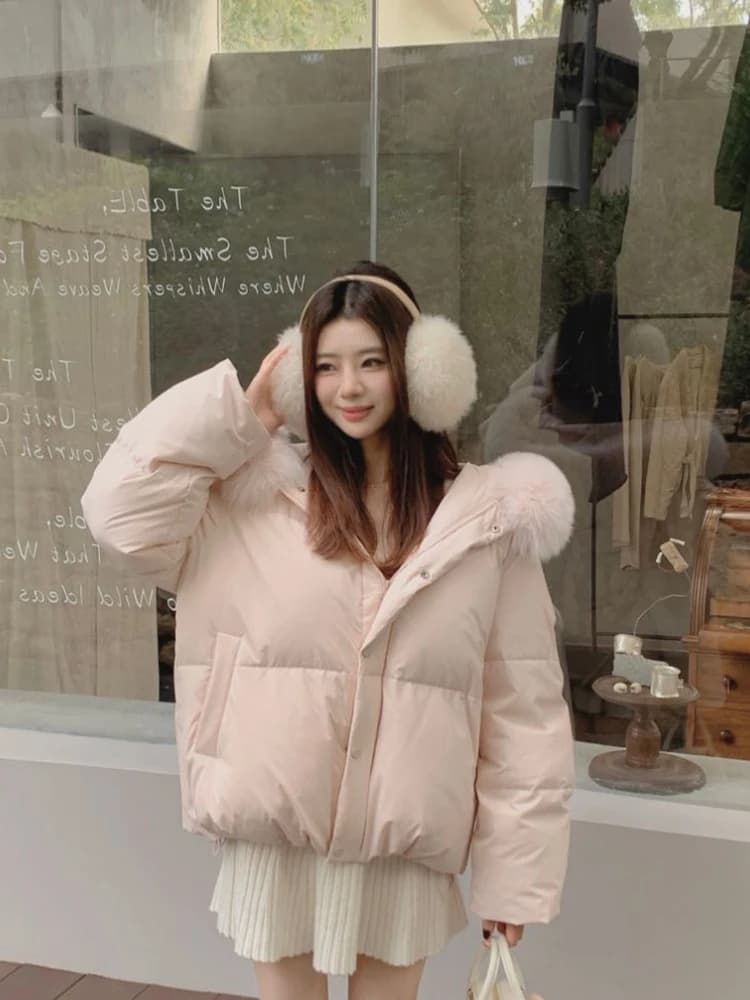 Jmprs Dolce Rosa Parka Invernale Moda Donna Manica Lunga Volpe Finta Cappotto Con Cappuccio Spessore Caldo Coreano Della Signora Chic Carino Giacca di Cotone Nuovo