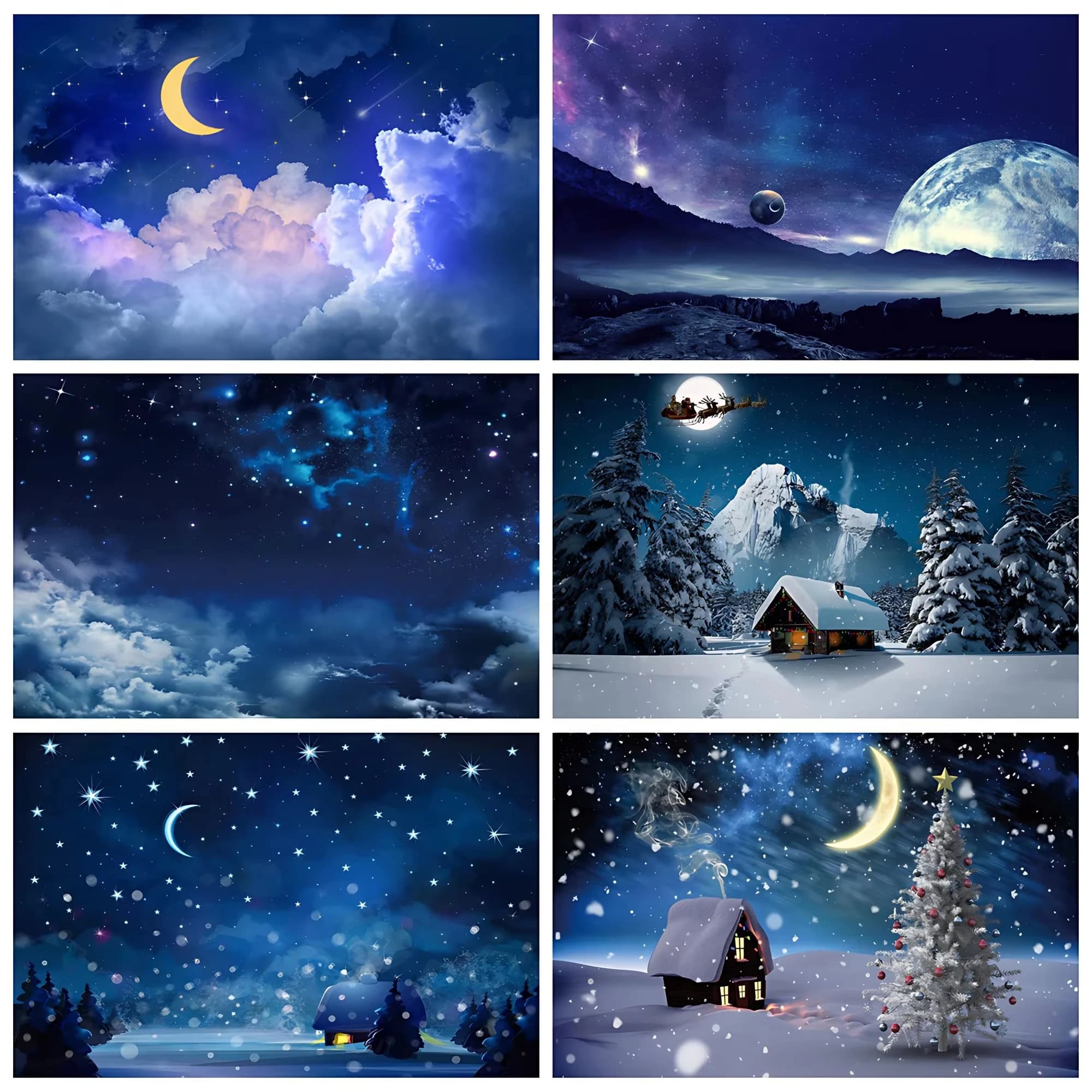 Kit Pittura Diamante: Notte Invernale con Cielo Stellato, Luna, Nuvole e Foresta - Mosaico Punto Croce per Decorazione Camera Bambini