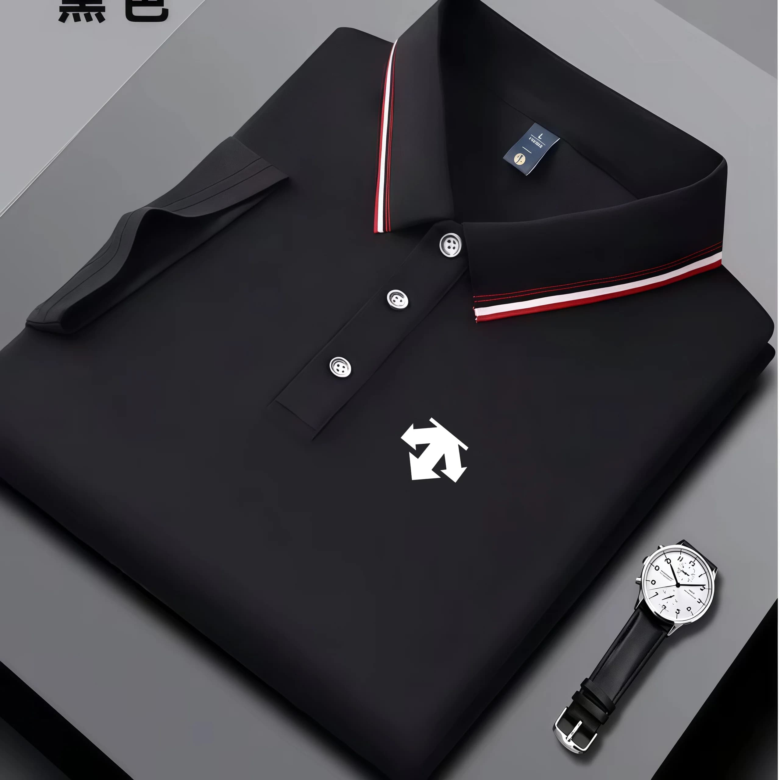 High Quality Smooth Fabric Men Polo Shirts Color Stripe Collar Classic Button Placket Minimal Arrow Logo Daily Wear Office Golf