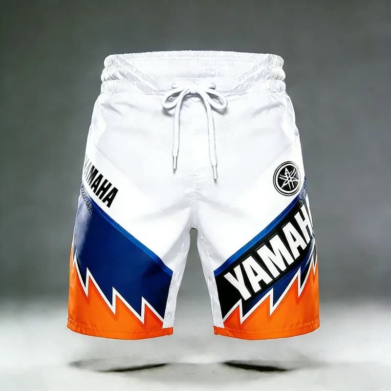 Sports Shorts Casual Unisex Yamaha 2026 Trendy, White and Orange with Pockets, for Moto and Cycling