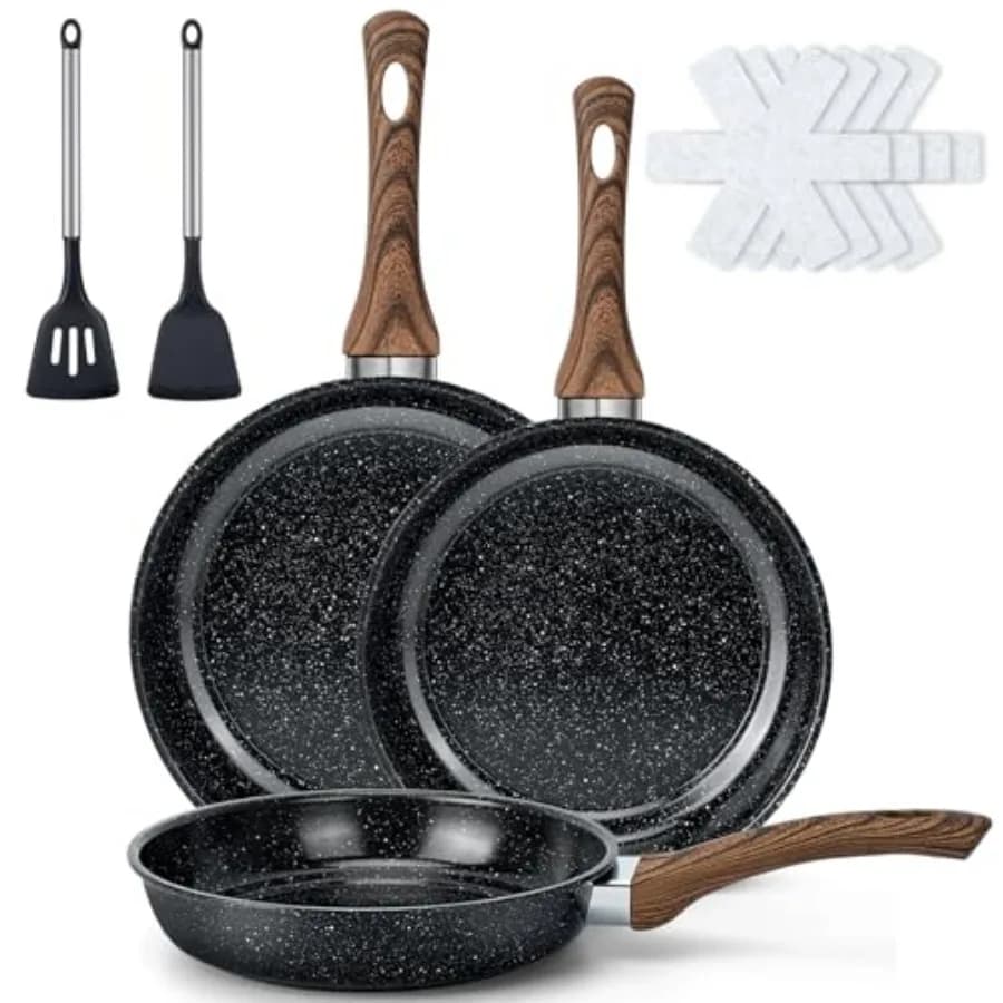 Set di Padelle Antiaderenti - 9 Pezzi, Include 3 Misure 8"/ 10"/ 12", Senza PFOA, Adatte per Induzione e Forno, Facili da Usare