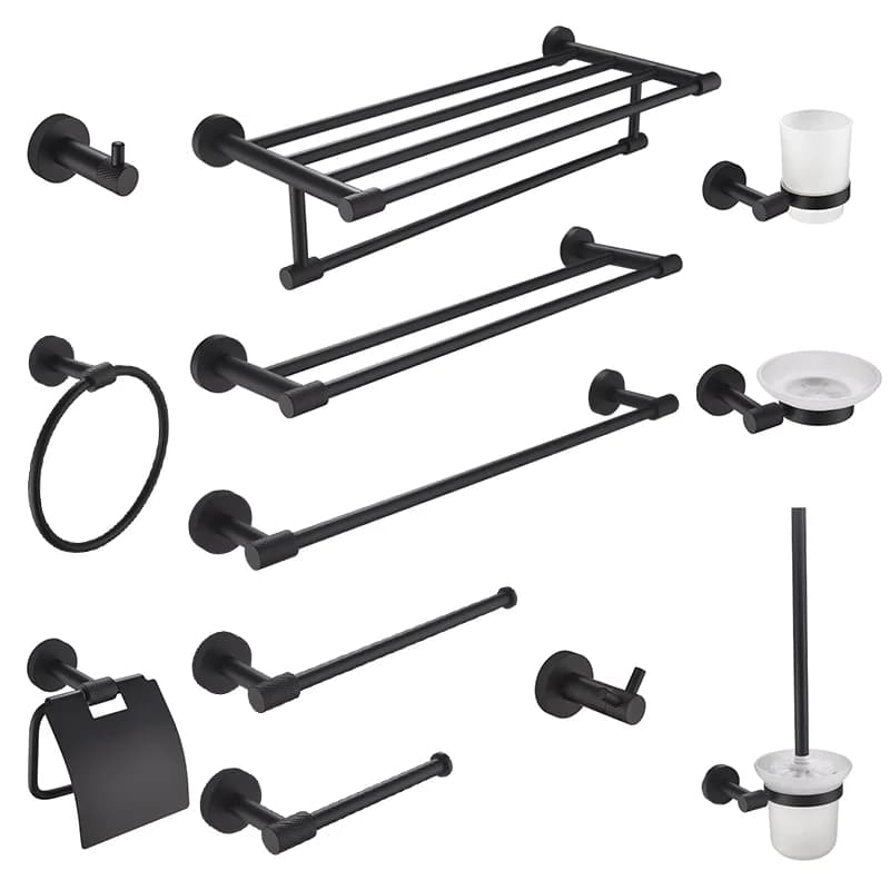Matt Black Knurled Bathroom Hardware Pendant Bath Towel Rack Towel Bar Paper Towel Holder Bathrobe Hook Toilet brush Series