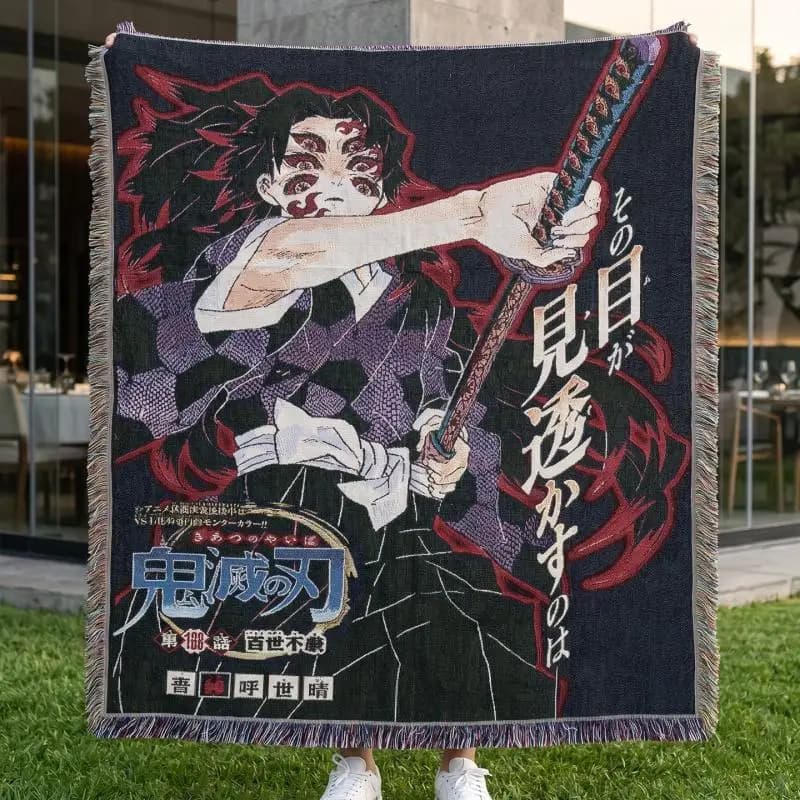 Demon Slayer Anime Woven Tapestry Blanket with Fringe Manga Character Tassel Throw Blanket Wall Hanging Sofa Bed Home Decor