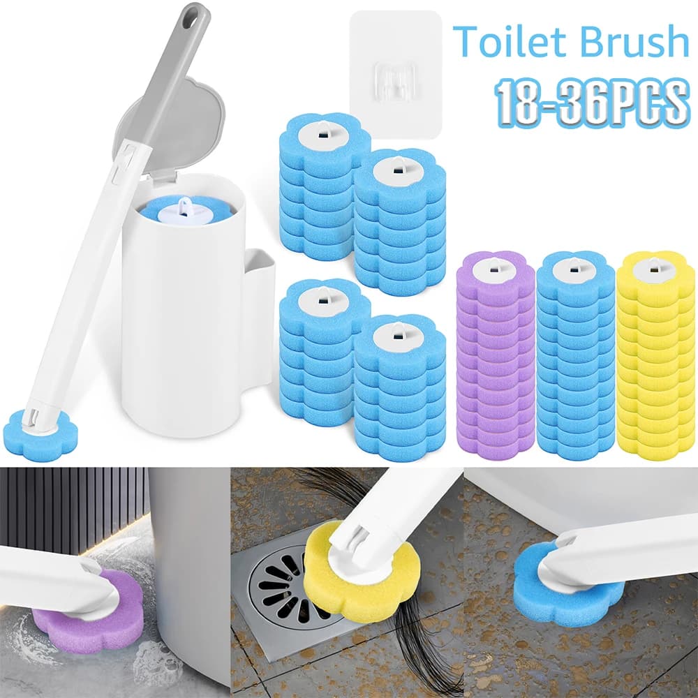 18-36 pezzi scopino usa e getta con manico esteso porta scopino per bagno kit di pulizia testina di ricambio 360 ° Pulizia profonda