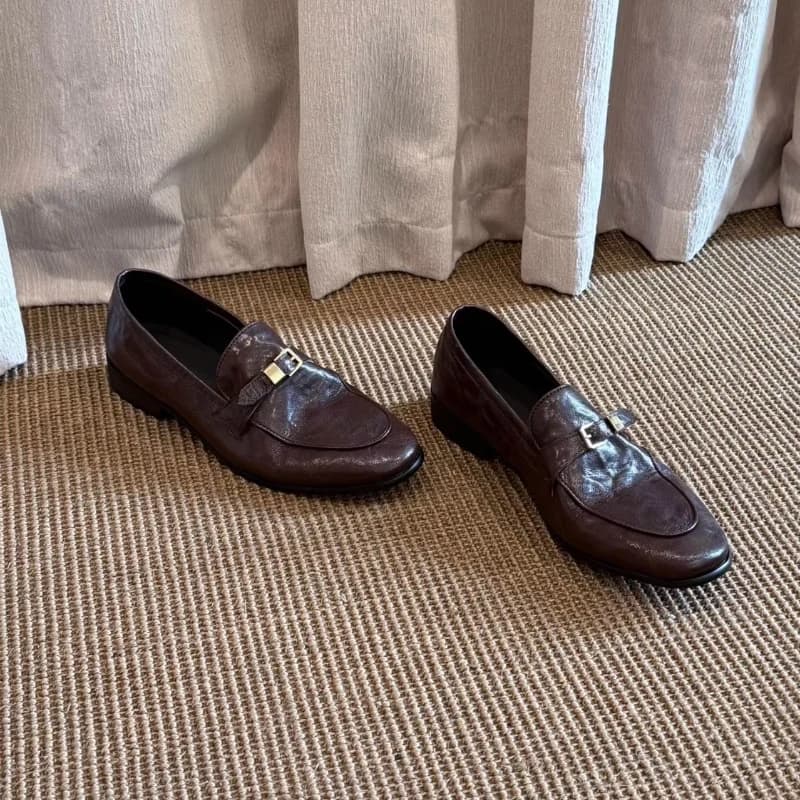 BANFANG Women's Shoes 2.5cm Spring New Round Toe Elegant Commute Versatile High Quality Genuine Leather Loafers Female Shoes