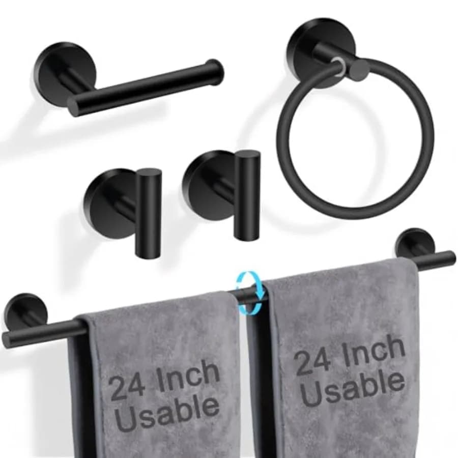Portasciugamani da 24 pollici, set di 5 accessori da bagno opachi, portasciugamani ad anello in acciaio inossidabile SUS304, porta carta igienica.