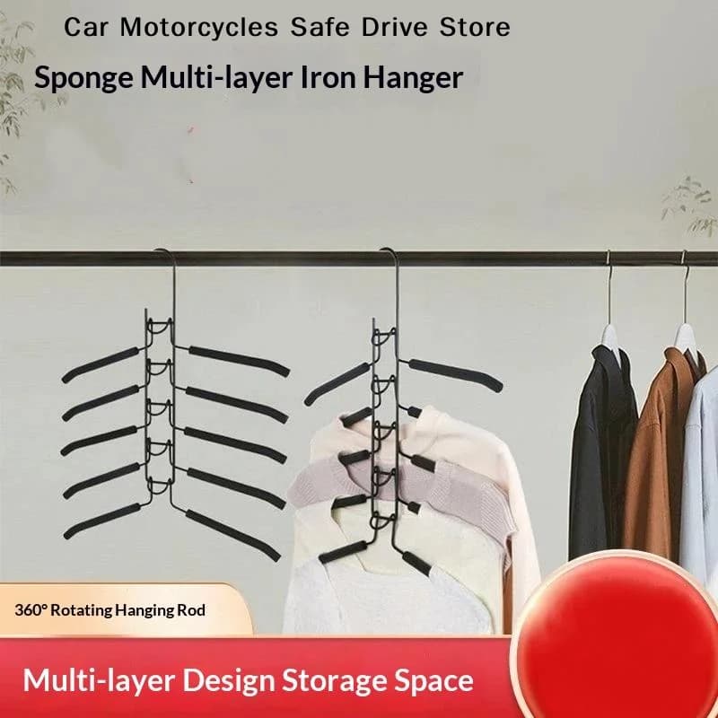 【M】1pc Heavy Duty Space Saving Multi Layer Metal Clothes Hanger Non Slip Foam Pads Sturdy Closet Garment Organizer