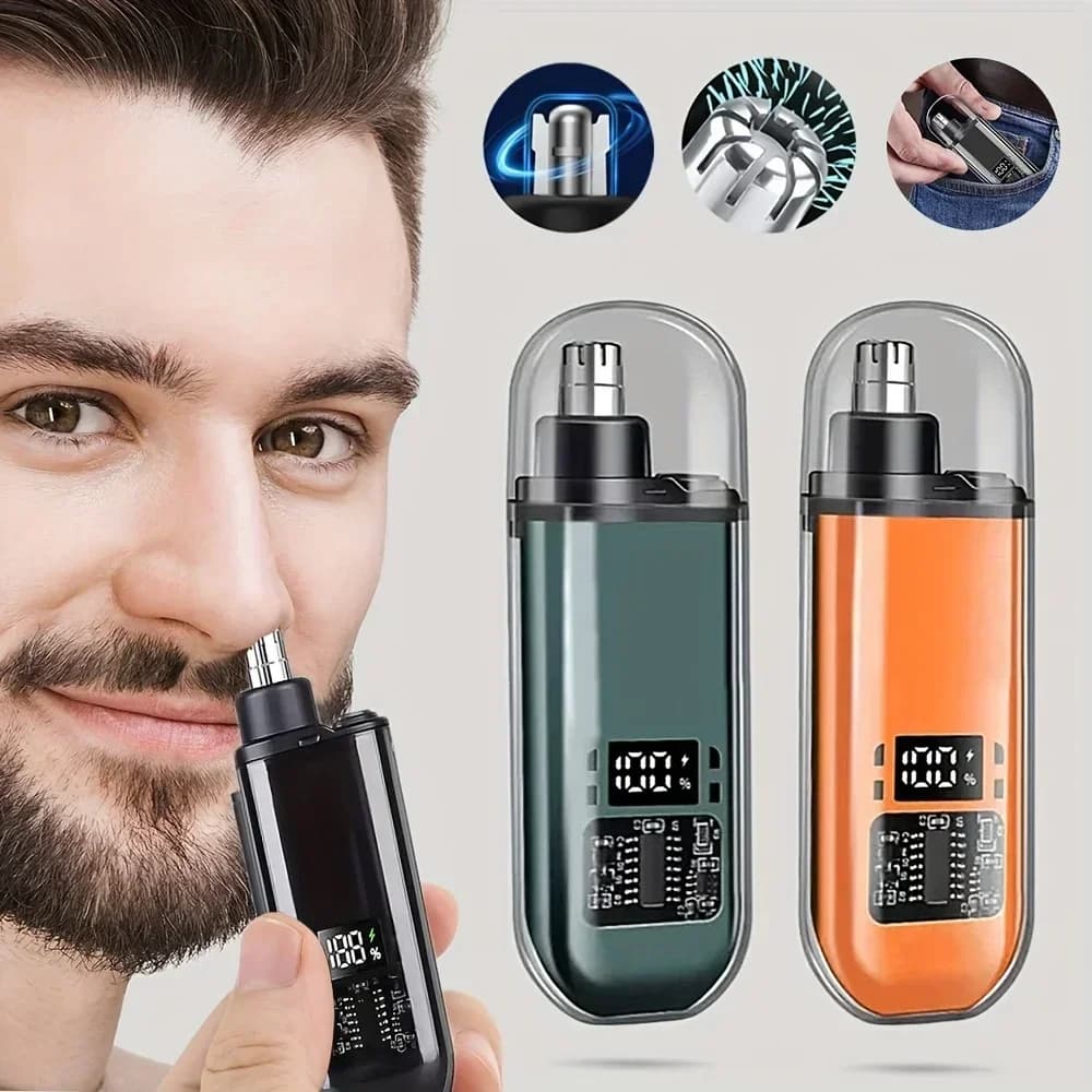 Men's nose and ears haircut - Rechargeable via portable USB C with fast charging, compact toilet kit