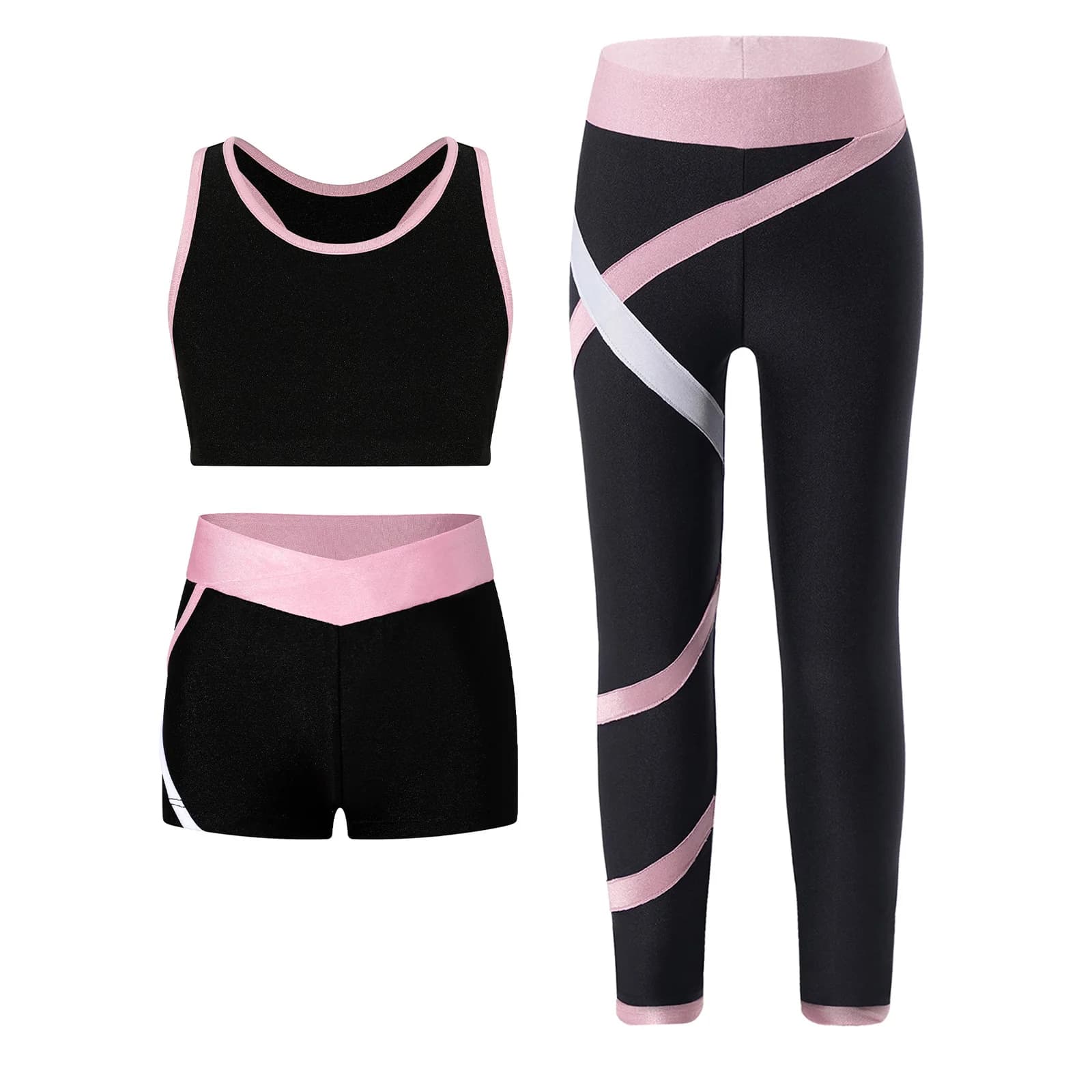 Canotte in cotone per bambina da 3 pezzi con pantaloncini Leggings Set per set sportivo da corsa per ginnastica estiva, balletto, danza