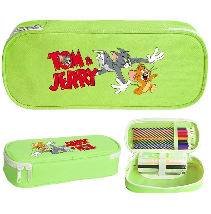 Tom and Jerry Cute Pencil Cases Students Back To School Kawaii Stationery Cartoon Anime Pattern Printed Large Capacity Pen Case