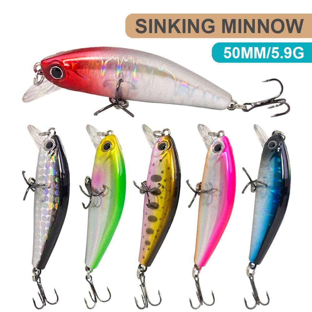 5 centimetri 5.9g Esche Da Pesca Affondamento Minnow Wobbler Artificiale Esca Dura Jerkbait Accessori Per la Pesca Piccolo Esca Per Trota Spigola MN697