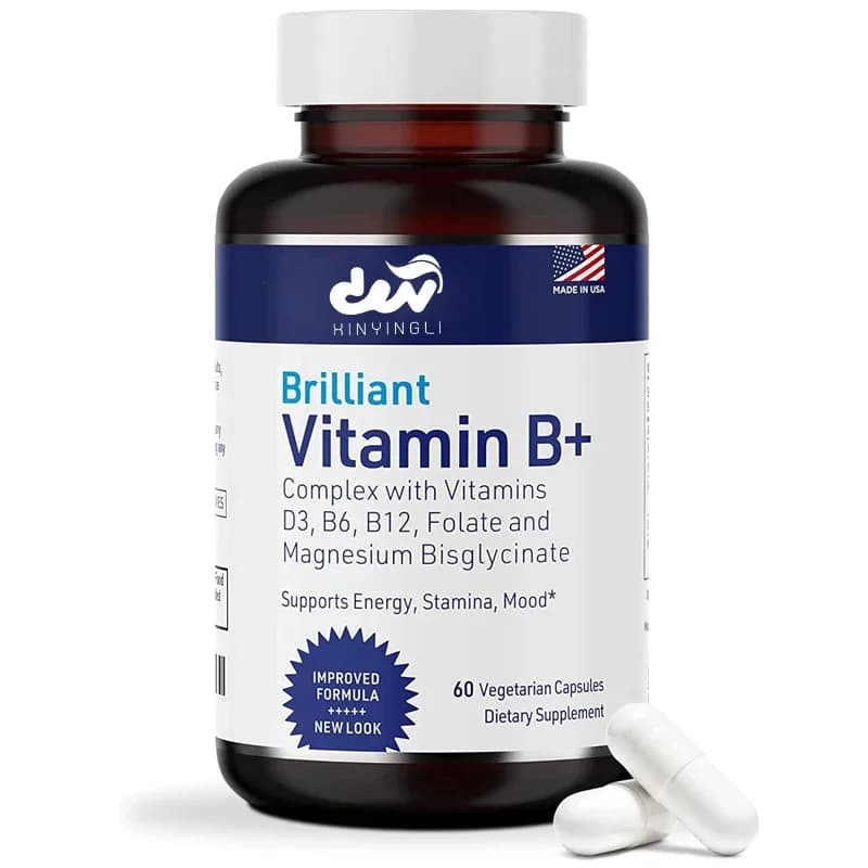 Complex vitamin B supplement with magnesium glycinate B6 Metilo B12 and folic acid as a metilic crowd for nutritional support