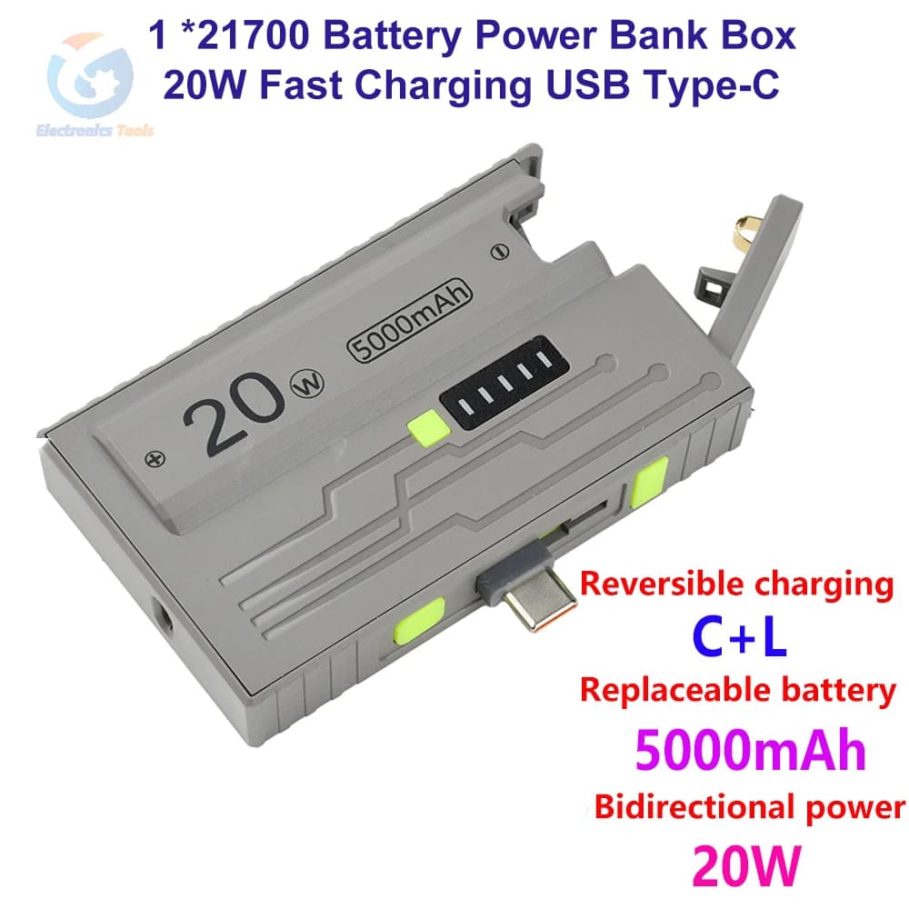 1 sezione 21700 scatola batteria kit scatola banca di potere a ricarica rapida fai da te 5V 3A 9V 2A 12V 1.5A custodia caricabatteria USB tipo C