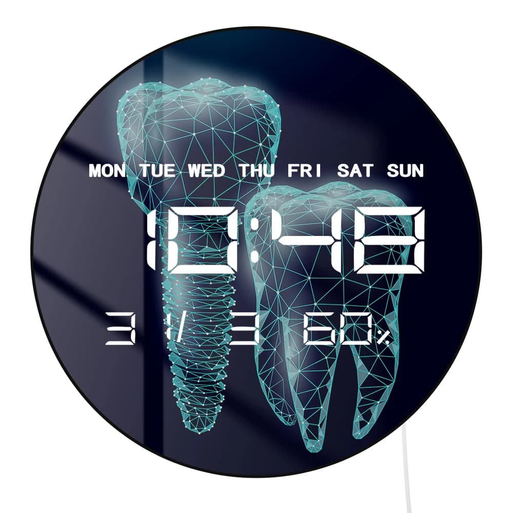 Dente molare Clinica odontoiatrica professionale Orologio da parete digitale a LED Odontoiatria Opera d'arte medica Orologio da parete elettrico con display di grandi numeri