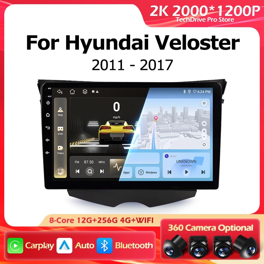 Android 16 Autoradio Carplay Per Hyundai Veloster FS 2011 - 2017 Navigazione GPS Auto Stereo Lettore Multimediale 5G Wifi Schermo BT