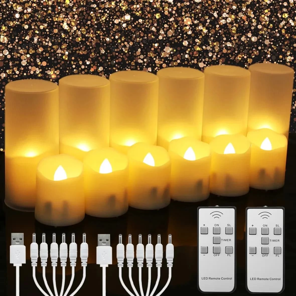 Pack of 12/24 rechargeable LED candles with tea lights threshing without remote flame, decorations for Christmas wedding party, dinner at home